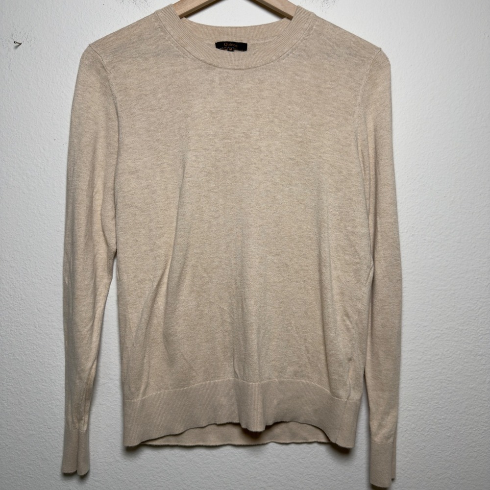 Quince Women Cotton Cashmere Sweater Medium Heather Oatmeal Crewneck Casual